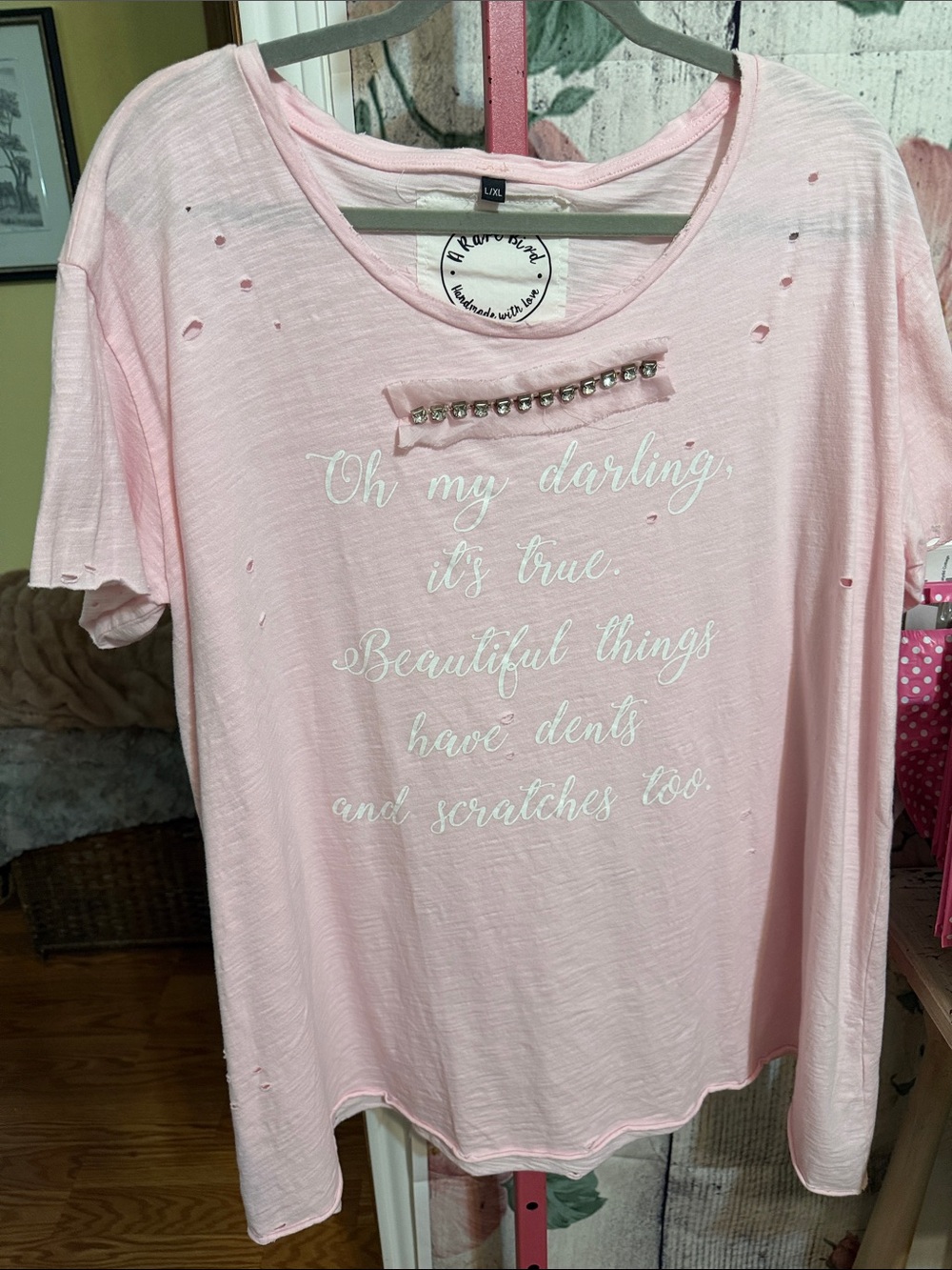 Rare Bird Pink Embellished Graphic Tee - Women's Casual Top